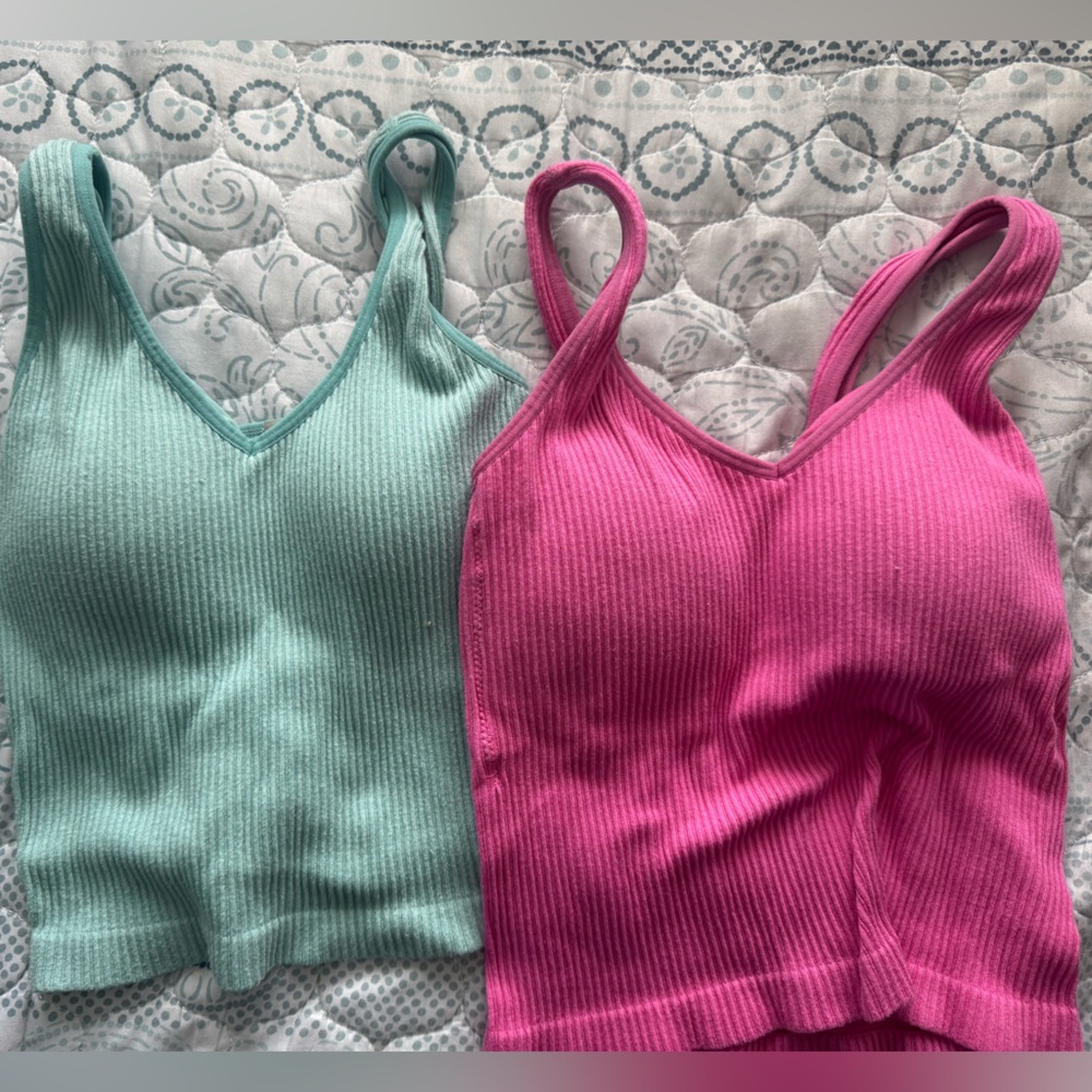 Ribbed Tank Top Set - Pink and Green